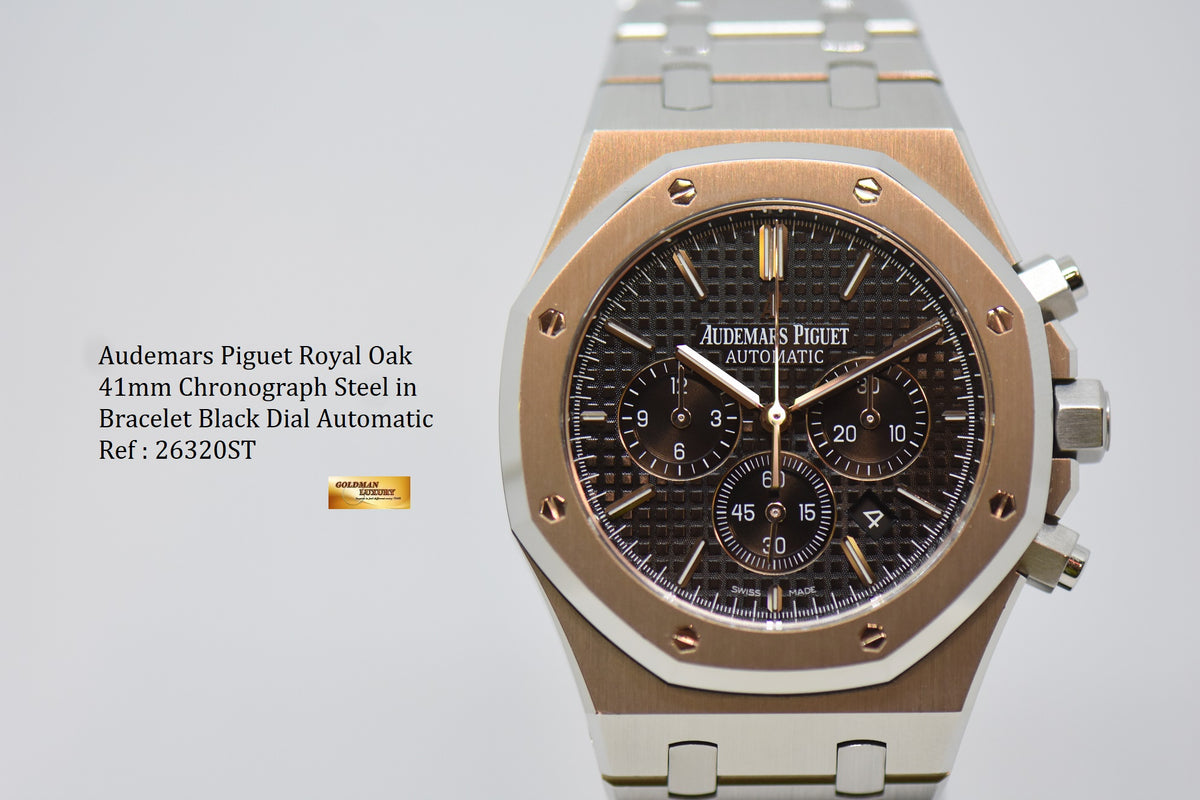[SOLD] AUDEMARS PIGUET ROYAL OAK 41mm CHRONOGRAPH STEEL BRACELET BLACK DIAL AUTOMATIC 26320ST (MINT)