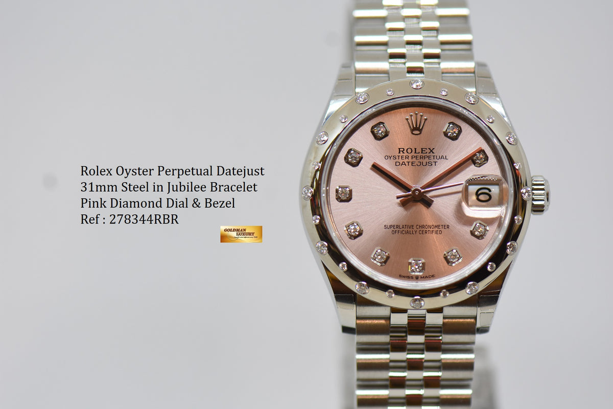 [SOLD] ROLEX OYSTER PERPETUAL DATEJUST 31mm STEEL IN JUBILEE BRACELET PINK DIAMOND DIAL & BEZEL 278344RBR (NEW-UNWORN)