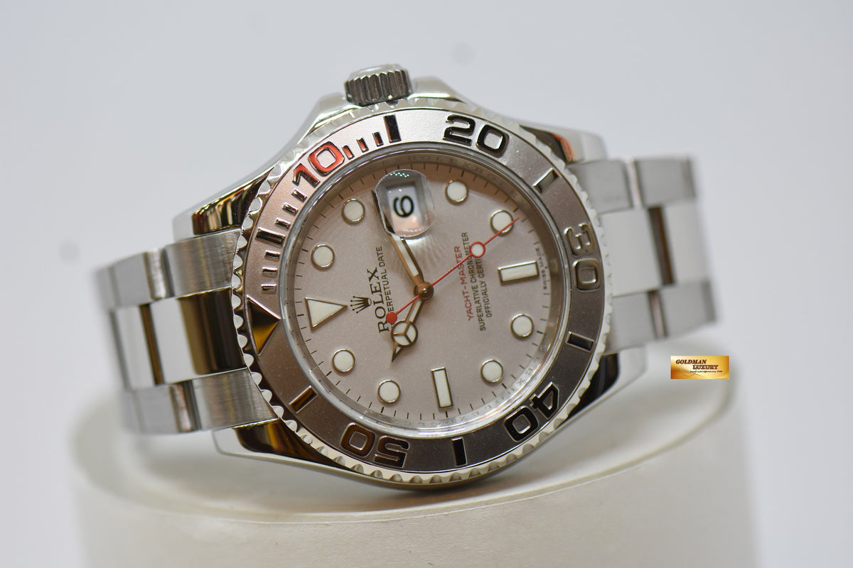 [SOLD] ROLEX OYSTER PERPETUAL YACHT-MASTER 40mm STEEL IN BRACELET PLATINUM DIAL & BEZEL 16622 (MINT) (REHAUT ENGRAVINGS)
