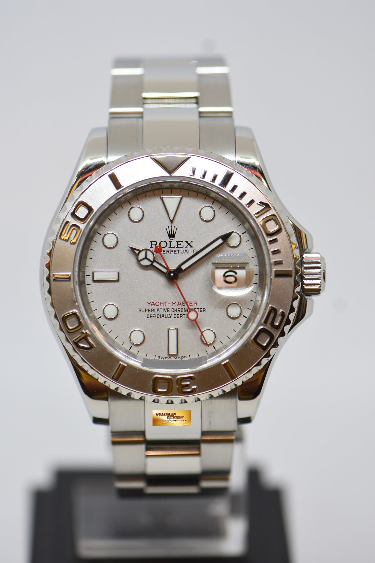 [SOLD] ROLEX OYSTER PERPETUAL YACHT-MASTER 40mm STEEL IN BRACELET PLATINUM DIAL & BEZEL 16622 (MINT) (REHAUT ENGRAVINGS)