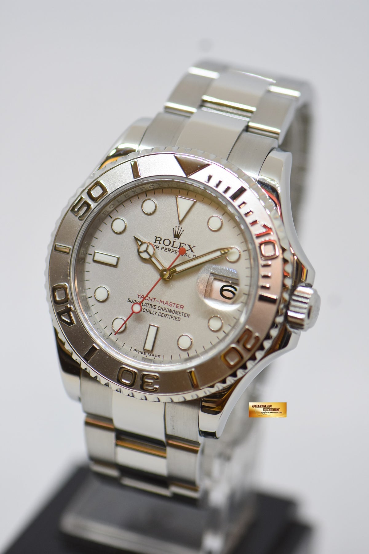 [SOLD] ROLEX OYSTER PERPETUAL YACHT-MASTER 40mm STEEL IN BRACELET PLATINUM DIAL & BEZEL 16622 (MINT) (REHAUT ENGRAVINGS)