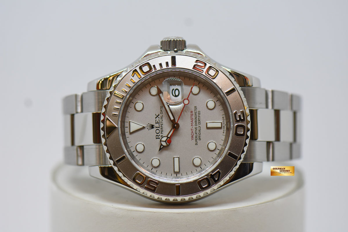[SOLD] ROLEX OYSTER PERPETUAL YACHT-MASTER 40mm STEEL IN BRACELET PLATINUM DIAL & BEZEL 16622 (MINT) (REHAUT ENGRAVINGS)