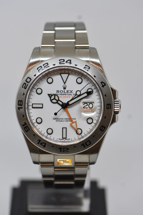 [SOLD] ROLEX OYSTER PERPETUAL EXPLORER II 42mm STEEL IN BRACELET WHITE DIAL 216570 (LNIB) (RX-8 Stickers On)