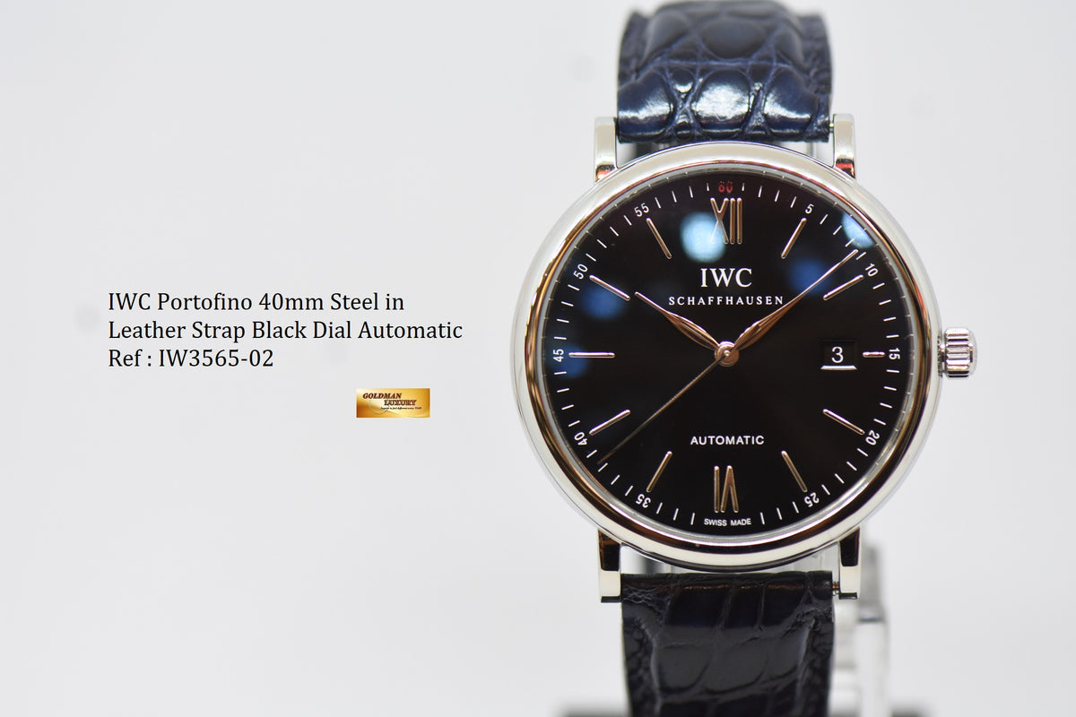 [SOLD] IWC PORTIFINO 40mm STEEL IN LEATHER STRAP AUTOMATIC BLACK IW3565-02 (MINT)