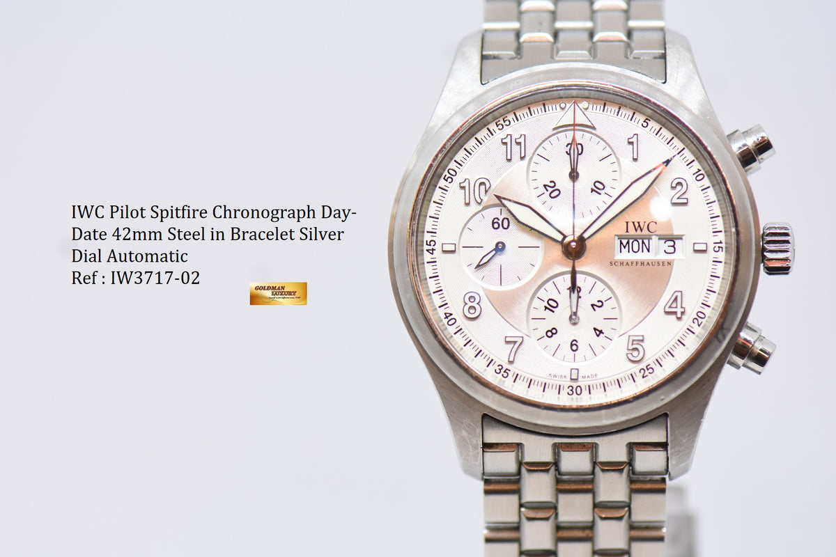 [SOLD] IWC PILOT SPITFIRE CHRONOGRAPH 43mm STEEL IN BRACELET AUTOMATIC SILVER DIAL IW3717-02 (MINT)