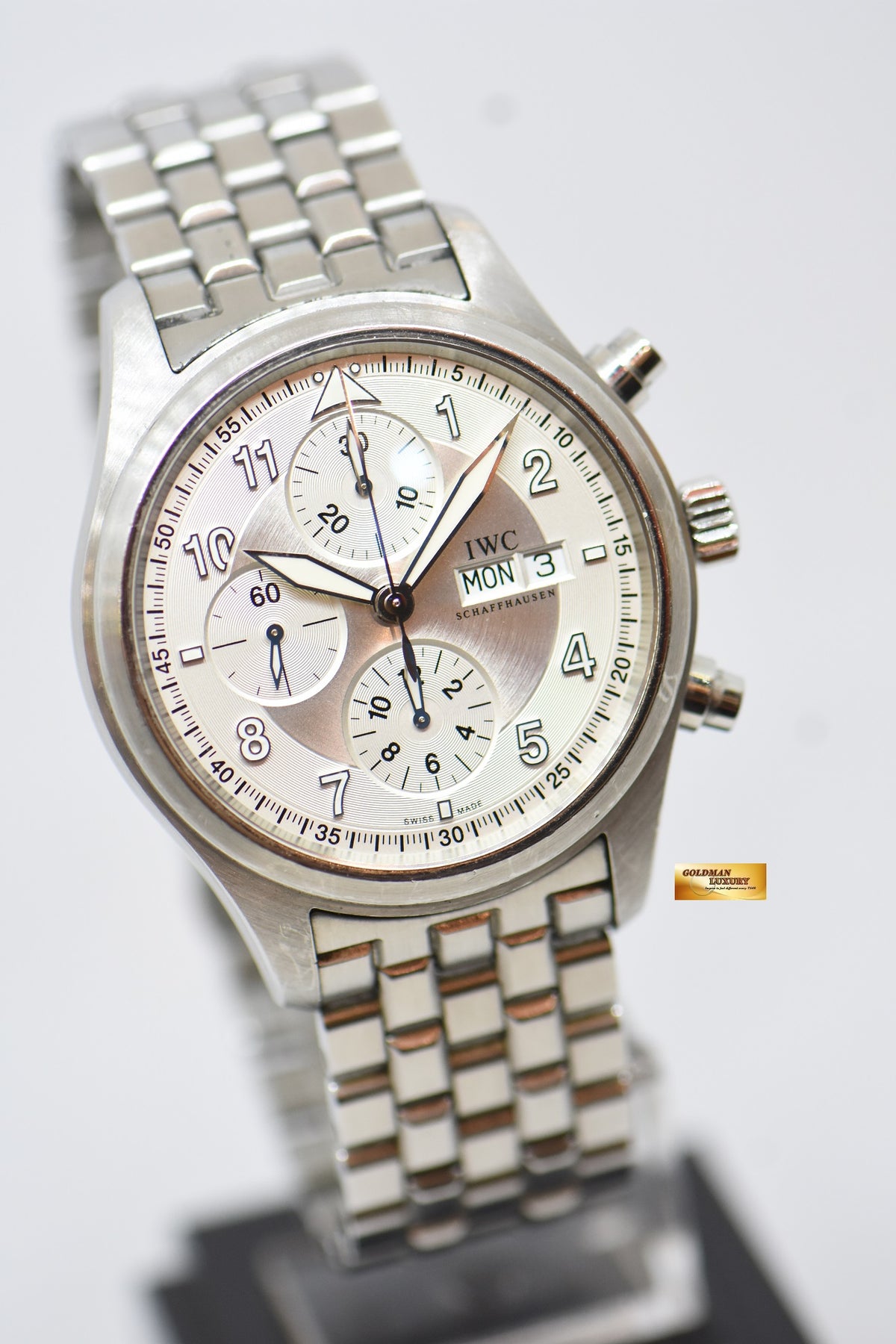 [SOLD] IWC PILOT SPITFIRE CHRONOGRAPH 43mm STEEL IN BRACELET AUTOMATIC SILVER DIAL IW3717-02 (MINT)