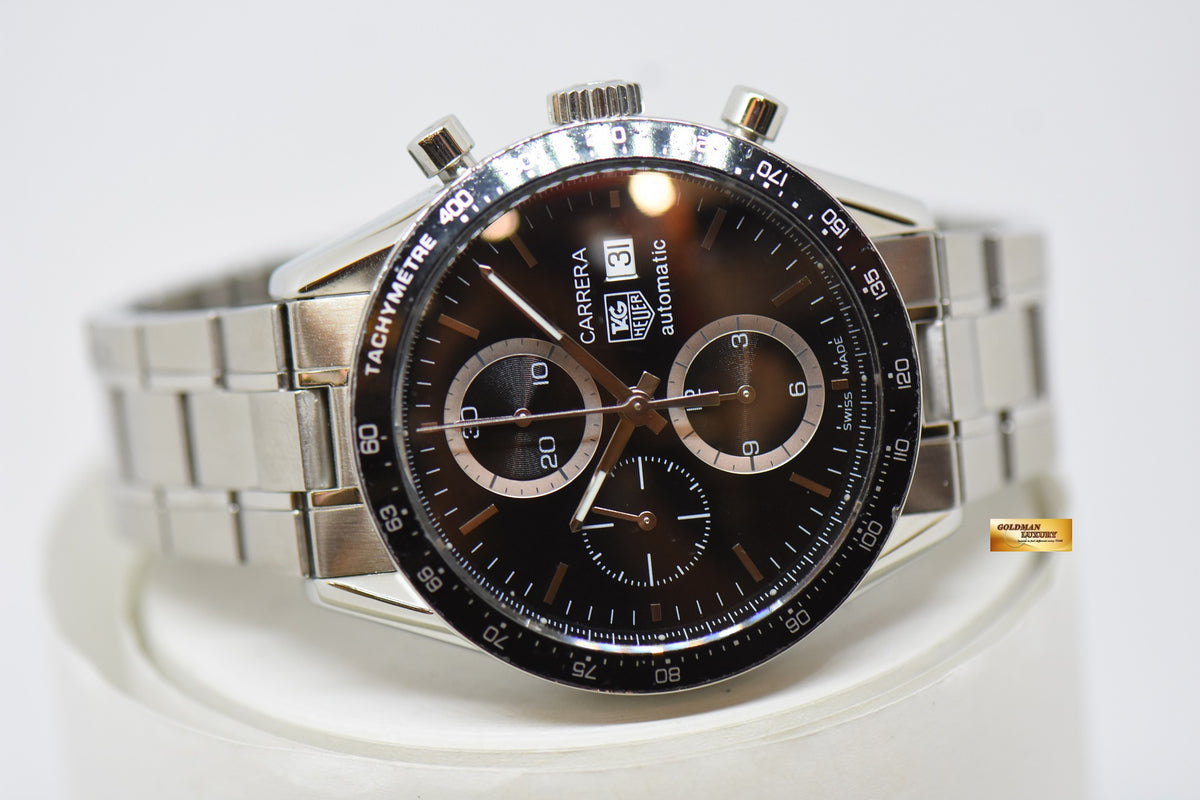 [SOLD] TAG HEUER CARRERA CALIBRE 16 CHRONOGRAPH 41mm STEEL IN BRACELET BLACK DIAL AUTOMATIC CV2010 (NEAR MINT)