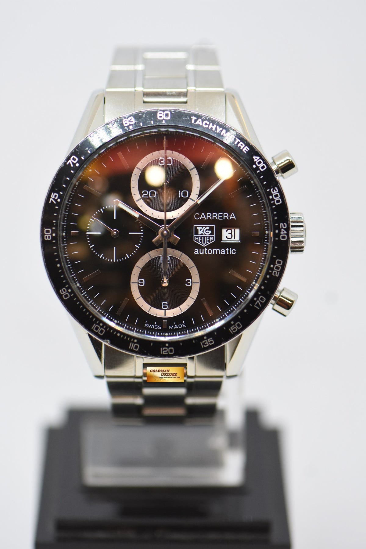 [SOLD] TAG HEUER CARRERA CALIBRE 16 CHRONOGRAPH 41mm STEEL IN BRACELET BLACK DIAL AUTOMATIC CV2010 (NEAR MINT)