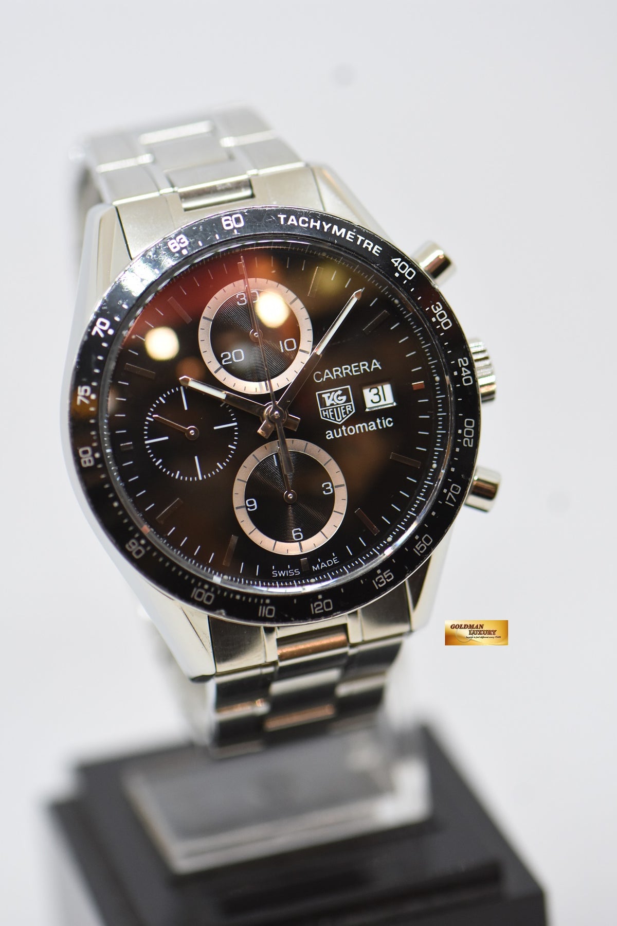 [SOLD] TAG HEUER CARRERA CALIBRE 16 CHRONOGRAPH 41mm STEEL IN BRACELET BLACK DIAL AUTOMATIC CV2010 (NEAR MINT)