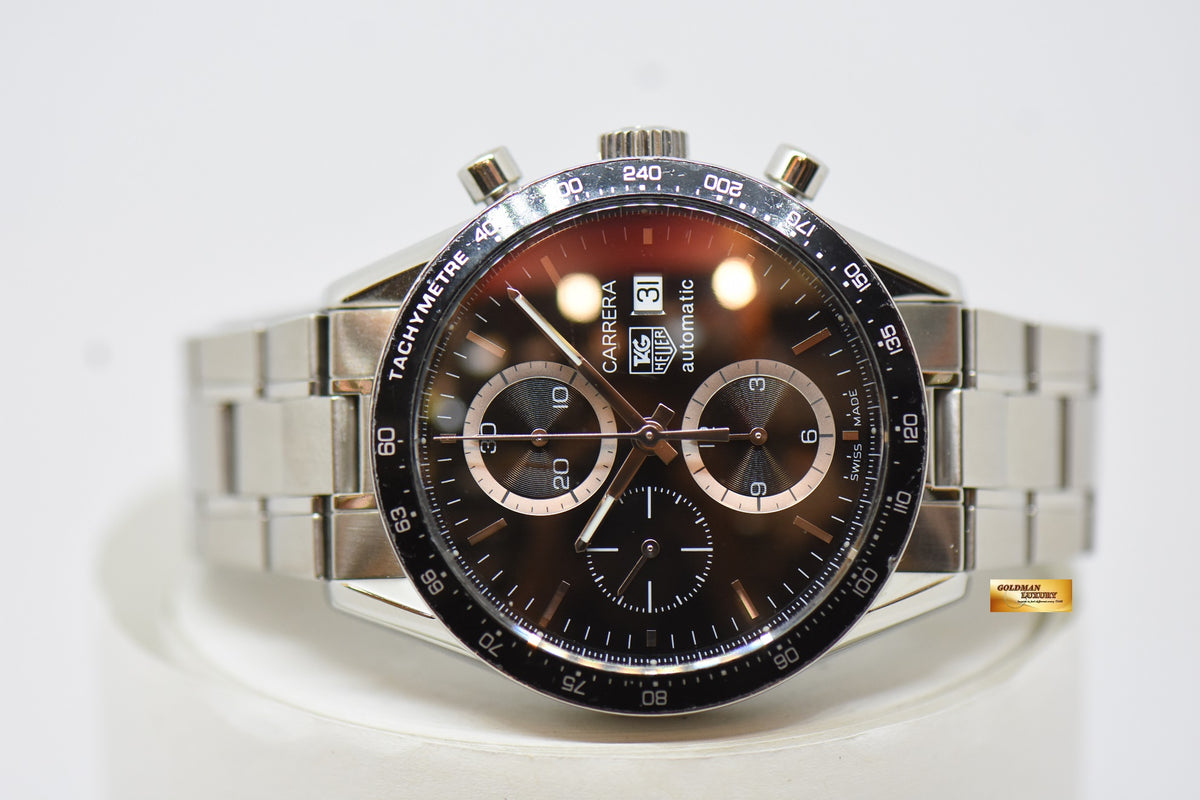[SOLD] TAG HEUER CARRERA CALIBRE 16 CHRONOGRAPH 41mm STEEL IN BRACELET BLACK DIAL AUTOMATIC CV2010 (NEAR MINT)