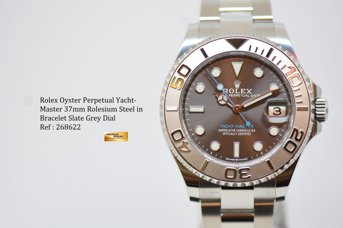 [SOLD] ROLEX OYSTER PERPETUAL YACHT-MASTER 37mm ROLESIUM STEEL IN BRACELET STALE GREY DIAL 268622 (NEW-UNWORN)