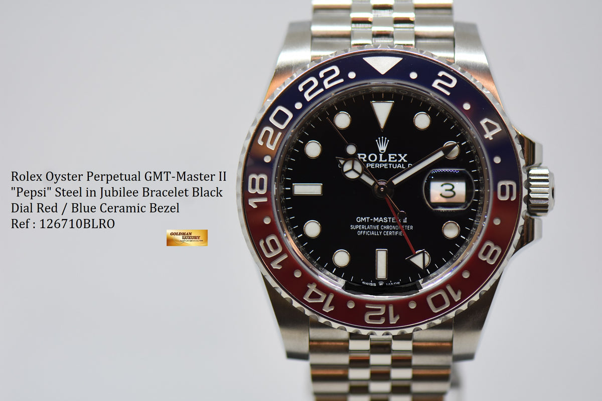 [SOLD] ROLEX OYSTER PERPETUAL GMT-MASTER II “PEPSI” RED BLUE CERAMIC BEZEL STEEL JUBILEE BRACELET 126710BLRO (UNPOLISHED)