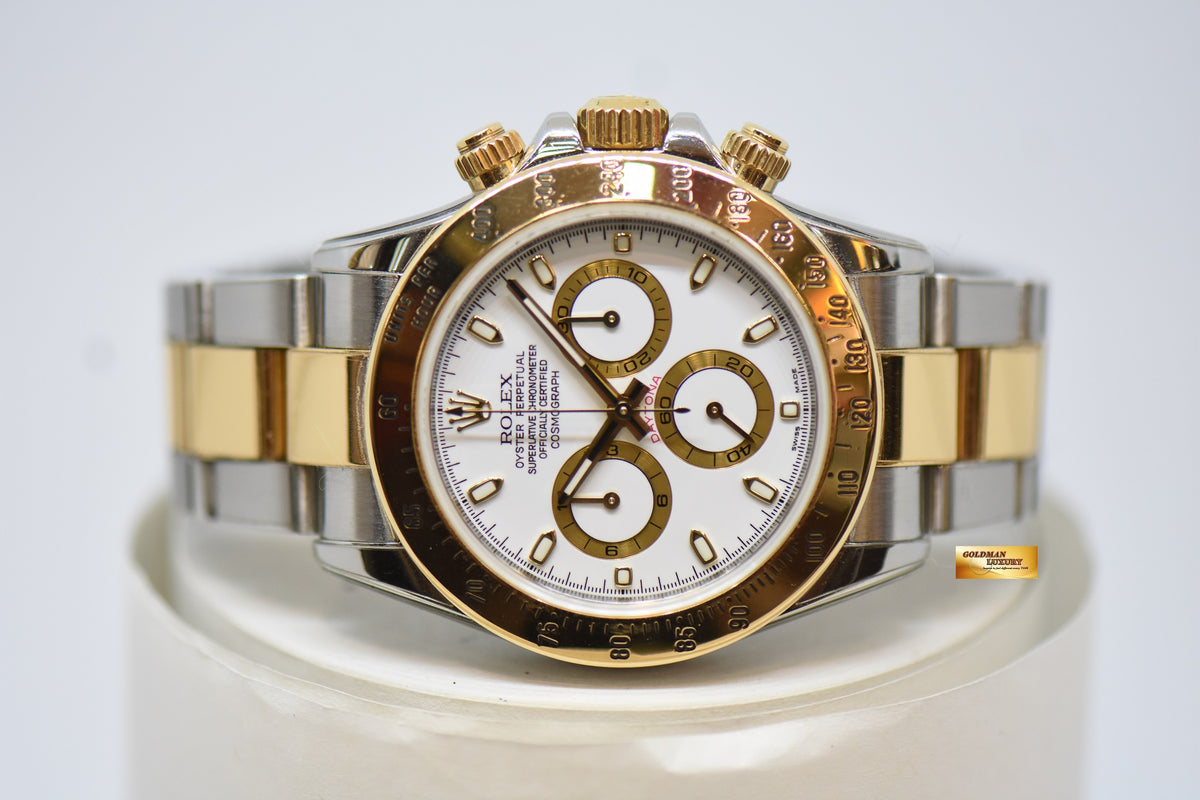 [SOLD] ROLEX OYSTER PERPETUAL DAYTONA CHRONOGRAPH 40mm GOLD / STEEL IN OYSTER BRACELET WHITE DIAL 116523 (w/ PROTECTIVE STICKERS)