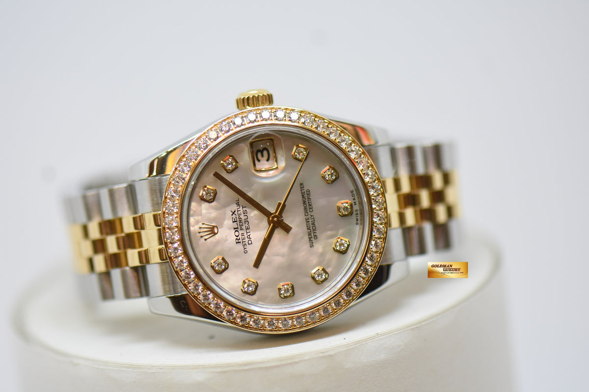 [SOLD] ROLEX OYSTER PERPETUAL DATEJUST 31mm GOLD / STEEL IN JUBILEE BRACELET MOP DIAMOND DIAL ORIGINAL DIAMOND BEZEL 178383 (MINT)