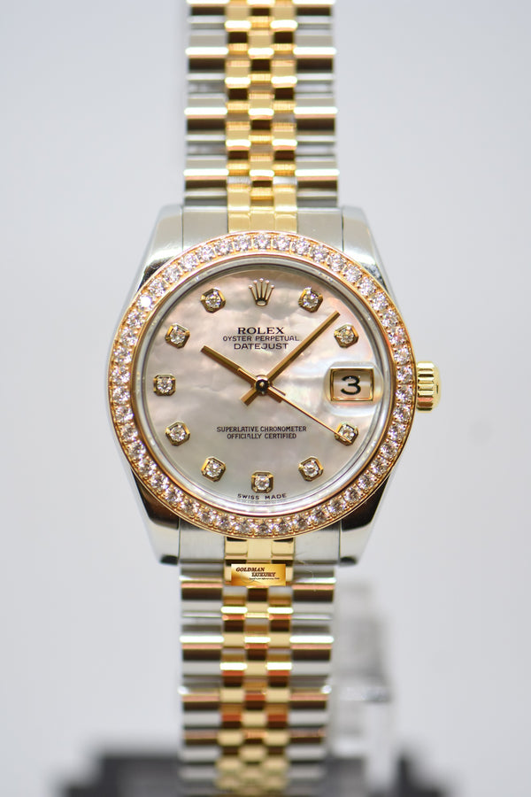 [SOLD] ROLEX OYSTER PERPETUAL DATEJUST 31mm GOLD / STEEL IN JUBILEE BRACELET MOP DIAMOND DIAL ORIGINAL DIAMOND BEZEL 178383 (MINT)
