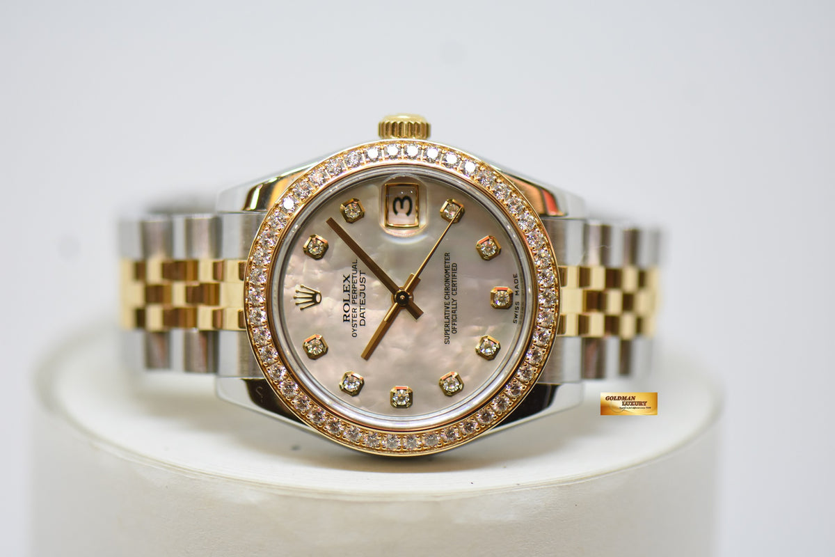 [SOLD] ROLEX OYSTER PERPETUAL DATEJUST 31mm GOLD / STEEL IN JUBILEE BRACELET MOP DIAMOND DIAL ORIGINAL DIAMOND BEZEL 178383 (MINT)