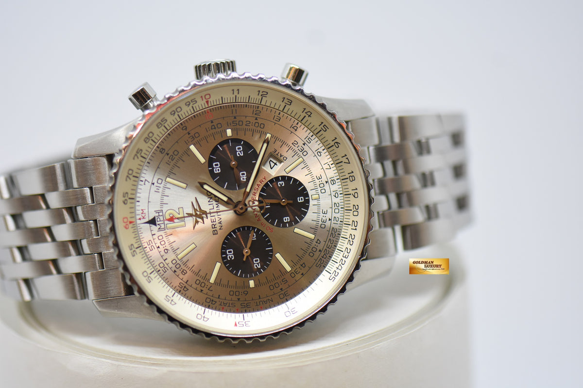 [SOLD] BREITLING NAVITIMER 50TH ANNIVERSARY CHRONOGRAPH 41mm STEEL IN BRACELET AUTOMATIC SILVER DIAL A41322 (MINT)