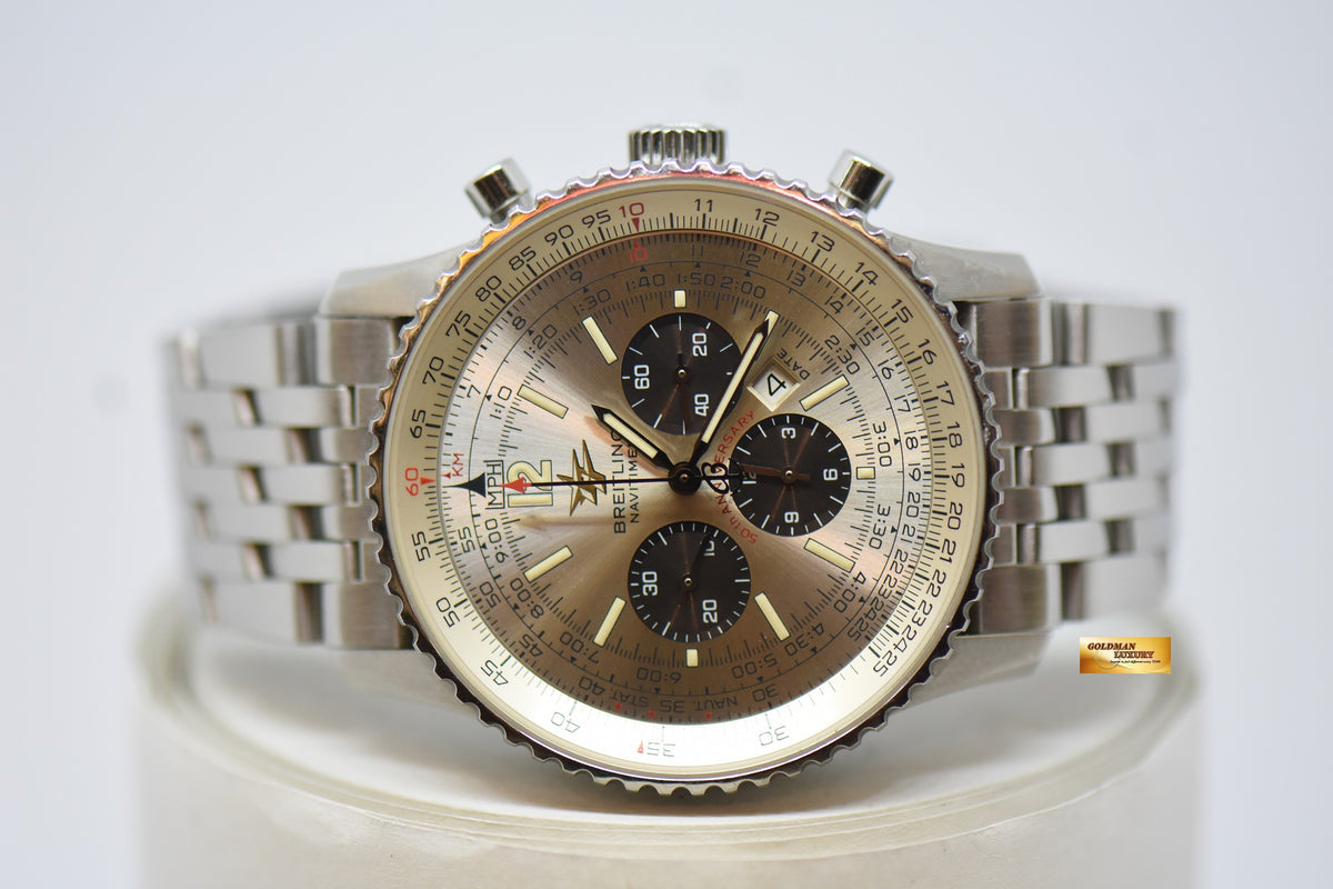 [SOLD] BREITLING NAVITIMER 50TH ANNIVERSARY CHRONOGRAPH 41mm STEEL IN BRACELET AUTOMATIC SILVER DIAL A41322 (MINT)