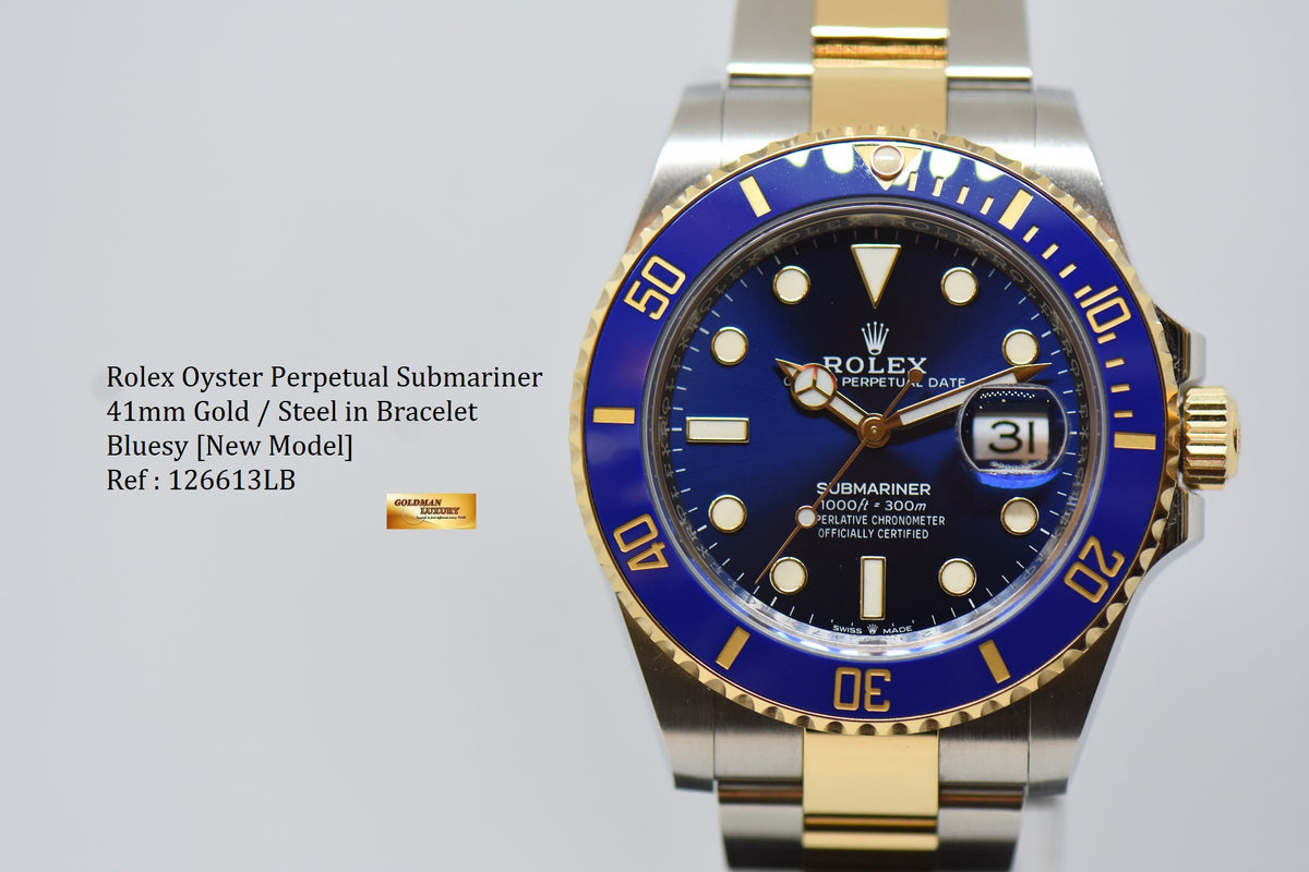 [SOLD] ROLEX OYSTER SUBMARINER 41mm GOLD / STEEL IN BRACELET BLUESY CERAMIC BLUE DIAL & BEZEL 126613LB [NEW MODEL] (LNIB)