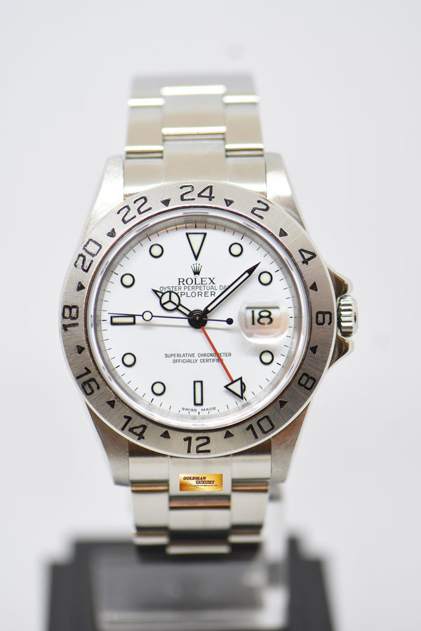 [SOLD] ROLEX OYSTER PERPETUAL EXPLORER II 40mm STEEL IN BRACELET WHITE DIAL CALIBRE 3185 16570 (NO PINHOLE-SOLID END LINKS) (MINT)