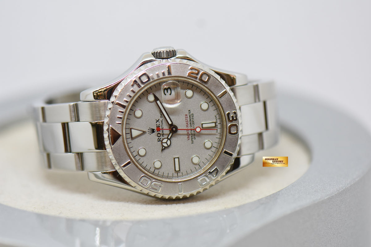 [SOLD] ROLEX OYSTER PERPETUAL YACHT-MASTER 35mm LADIES MIDSIZE STEEL IN BRACELET PLATINUM DIAL / BEZEL 168622 (MINT)