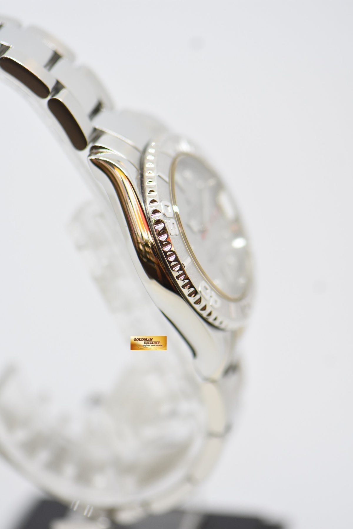[SOLD] ROLEX OYSTER PERPETUAL YACHT-MASTER 35mm LADIES MIDSIZE STEEL IN BRACELET PLATINUM DIAL / BEZEL 168622 (MINT)