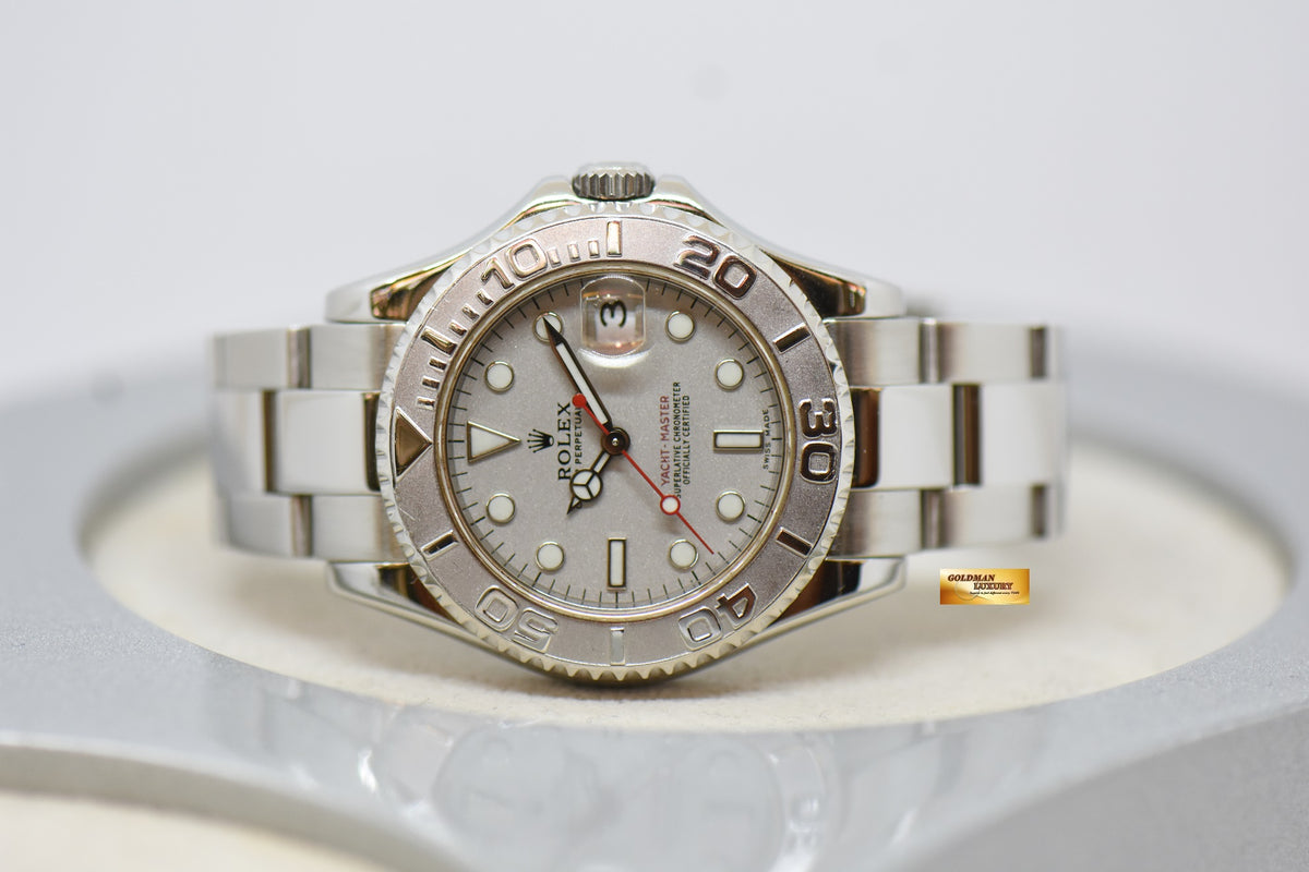 [SOLD] ROLEX OYSTER PERPETUAL YACHT-MASTER 35mm LADIES MIDSIZE STEEL IN BRACELET PLATINUM DIAL / BEZEL 168622 (MINT)
