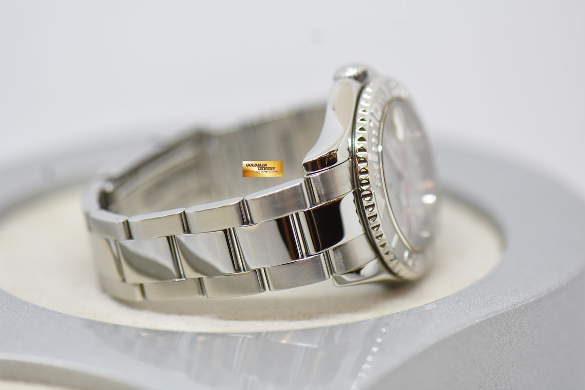[SOLD] ROLEX OYSTER PERPETUAL YACHT-MASTER 35mm LADIES MIDSIZE STEEL IN BRACELET PLATINUM DIAL / BEZEL 168622 (MINT)