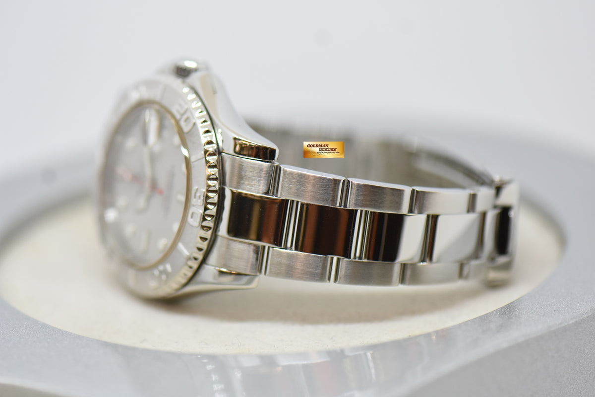 [SOLD] ROLEX OYSTER PERPETUAL YACHT-MASTER 35mm LADIES MIDSIZE STEEL IN BRACELET PLATINUM DIAL / BEZEL 168622 (MINT)