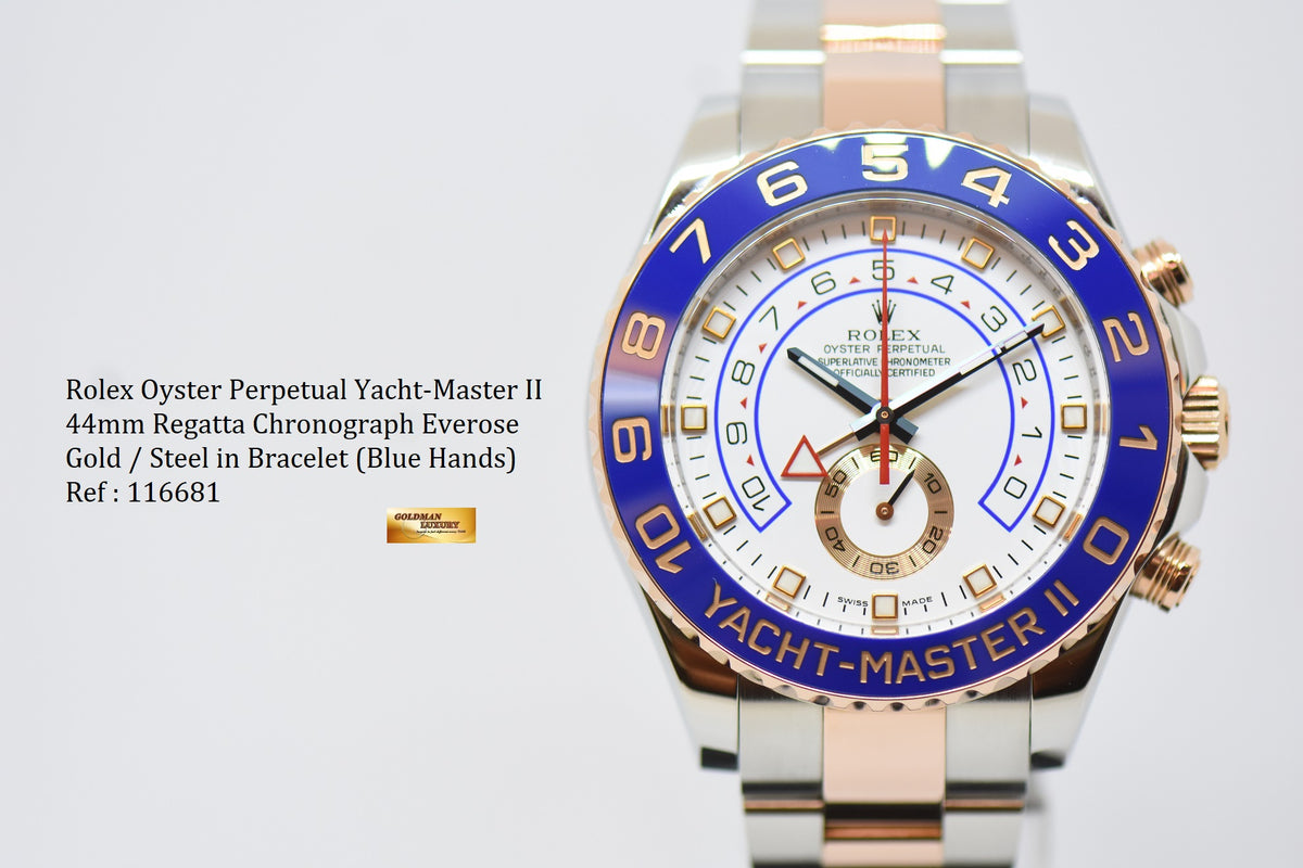 [SOLD] ROLEX OYSTER PERPETUAL YACHT-MASTER II 44mm REGATTA CHRONOGRAPH HALF-EVEROSE GOLD IN BRACELET 116681 (MINT)