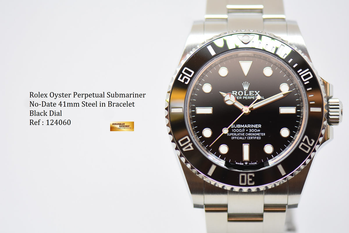 [SOLD] ROLEX OYSTER PERPETUAL SUBMARINER NO DATE 41mm STEEL IN BRACELET CERAMIC BLACK BEZEL 124060 (LNIB)