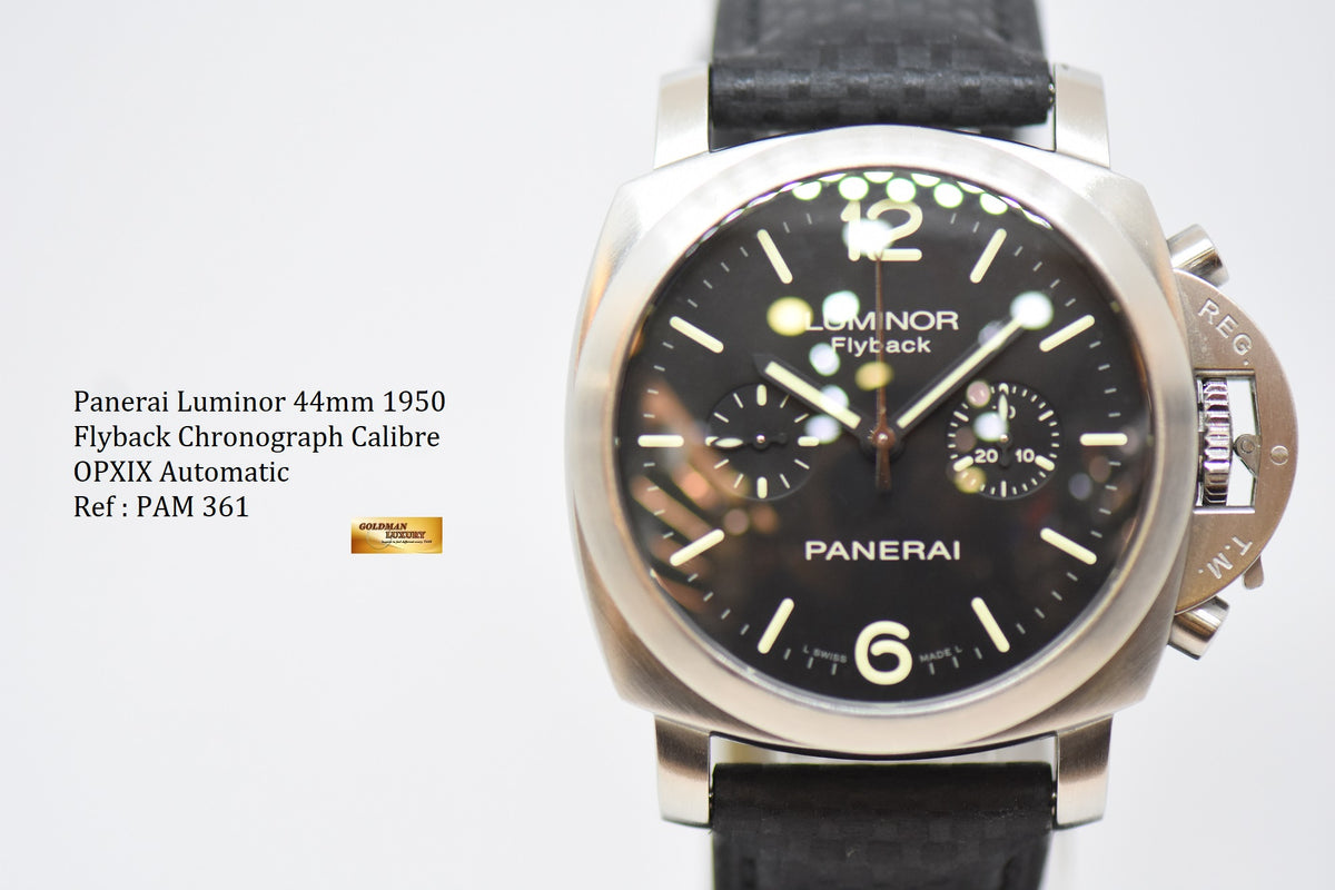[SOLD] PANERAI LUMINOR 1950 CASE 44mm STEEL IN LEATHER STRAP FLYBACK CHRONOGRAPH CAL.OPXIX AUTOMATIC PAM 361 (NEAR MINT)