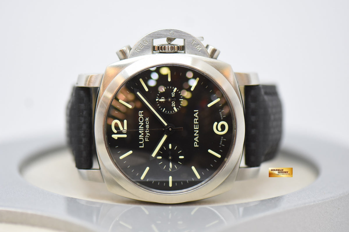 [SOLD] PANERAI LUMINOR 1950 CASE 44mm STEEL IN LEATHER STRAP FLYBACK CHRONOGRAPH CAL.OPXIX AUTOMATIC PAM 361 (NEAR MINT)