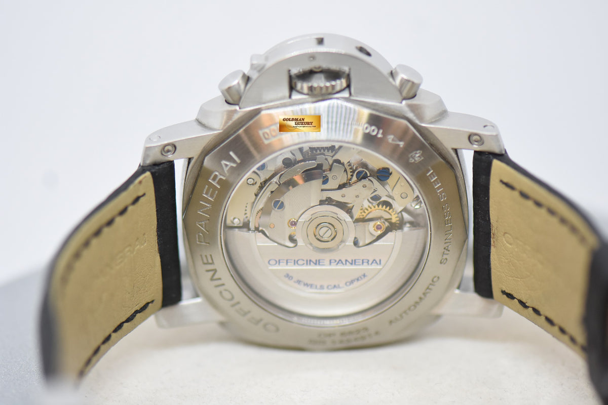 [SOLD] PANERAI LUMINOR 1950 CASE 44mm STEEL IN LEATHER STRAP FLYBACK CHRONOGRAPH CAL.OPXIX AUTOMATIC PAM 361 (NEAR MINT)