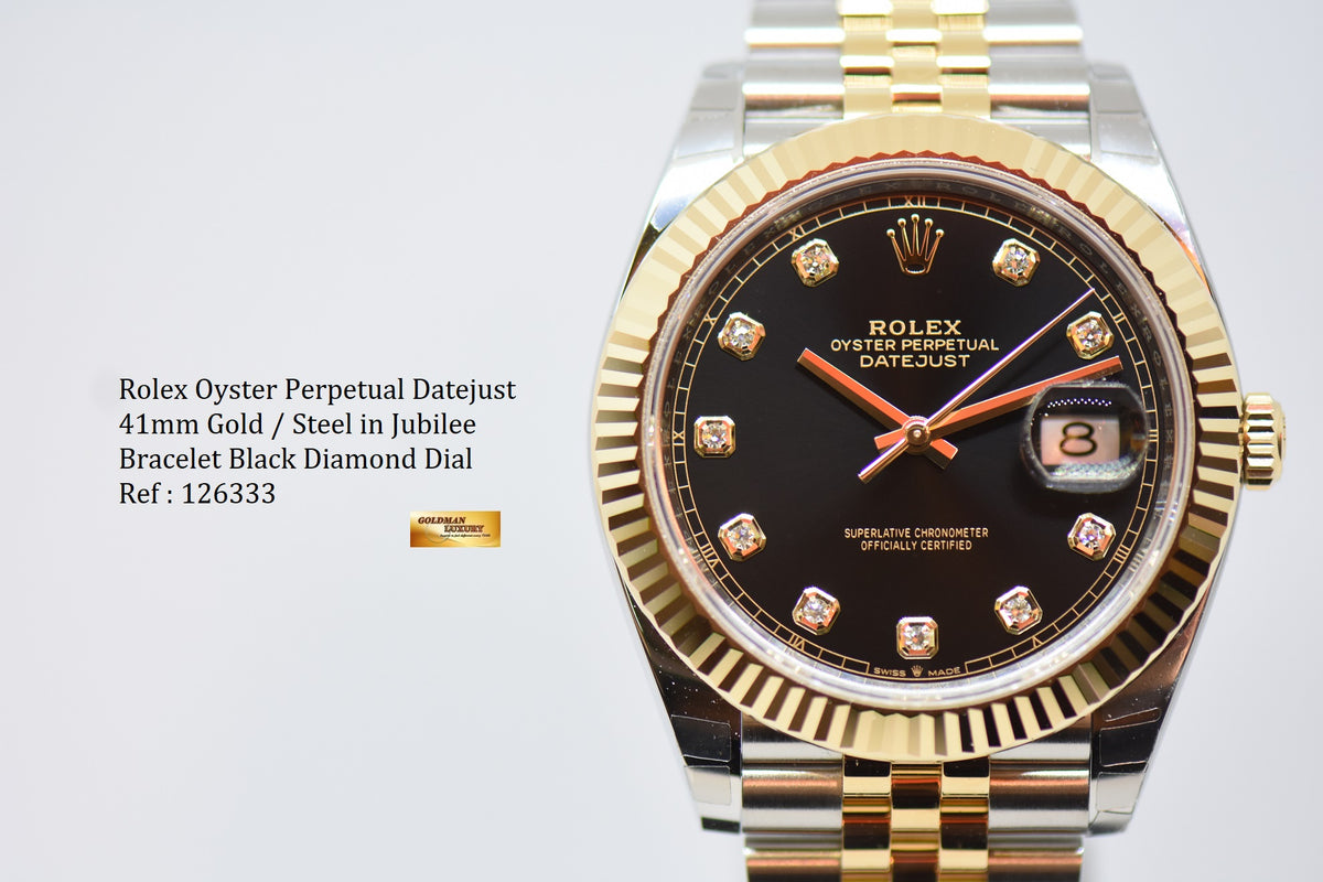 [SOLD] ROLEX OYSTER PERPETUAL DATEJUST 41mm GOLD / STEEL IN JUBILEE BRACELET BLACK DIAMOND DIAL 126333 (NEW-UNWORN)