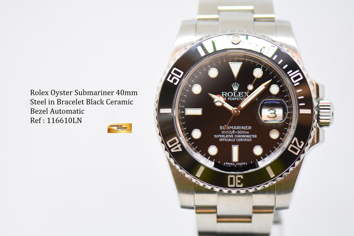 [SOLD] ROLEX OYSTER SUBMARINER 40mm STEEL IN BRACELET BLACK CERAMIC BEZEL 116610LN (MINT)
