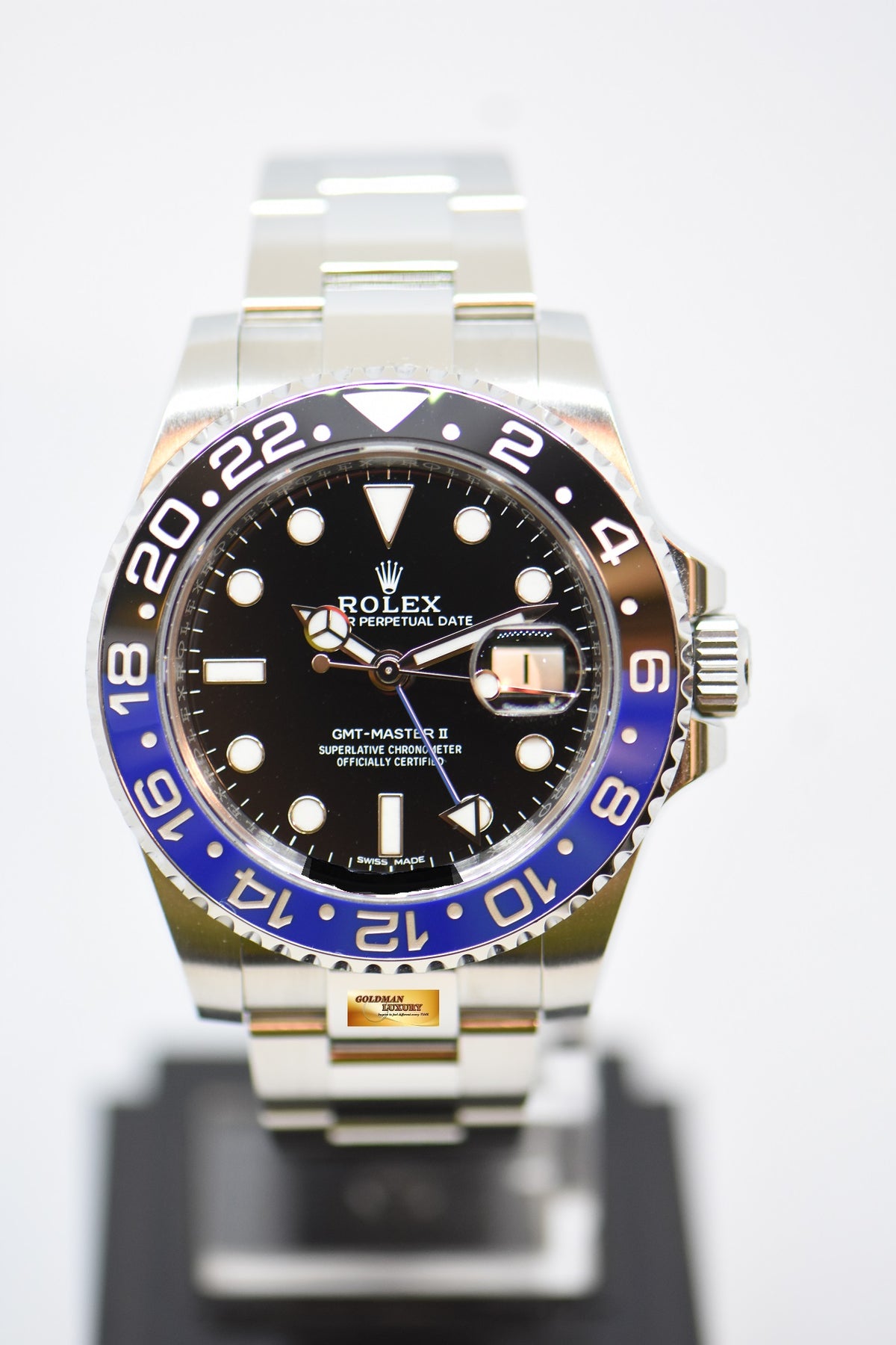 [SOLD] ROLEX OYSTER PERPETUAL GMT-MASTER II “BATMAN” 40mm STEEL IN BRACELET BLACK / BLUE CERAMIC BEZEL 116710BLNR (MINT)