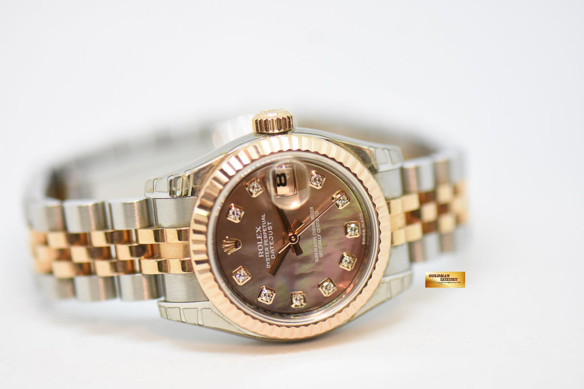 [SOLD] ROLEX OYSTER DATEJUST 26mm EVEROSE GOLD / STEEL IN JUBILEE BRACELET TAHITIAN MOP DIAMOND DIAL 179171 (MINT)