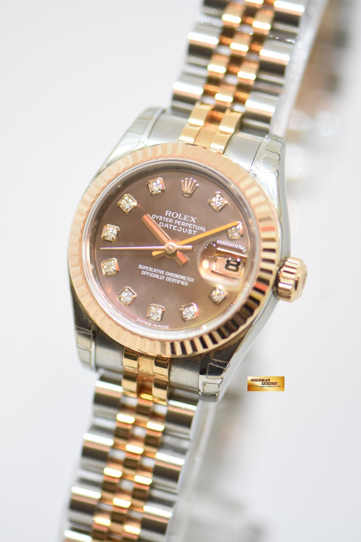 [SOLD] ROLEX OYSTER DATEJUST 26mm EVEROSE GOLD / STEEL IN JUBILEE BRACELET TAHITIAN MOP DIAMOND DIAL 179171 (MINT)