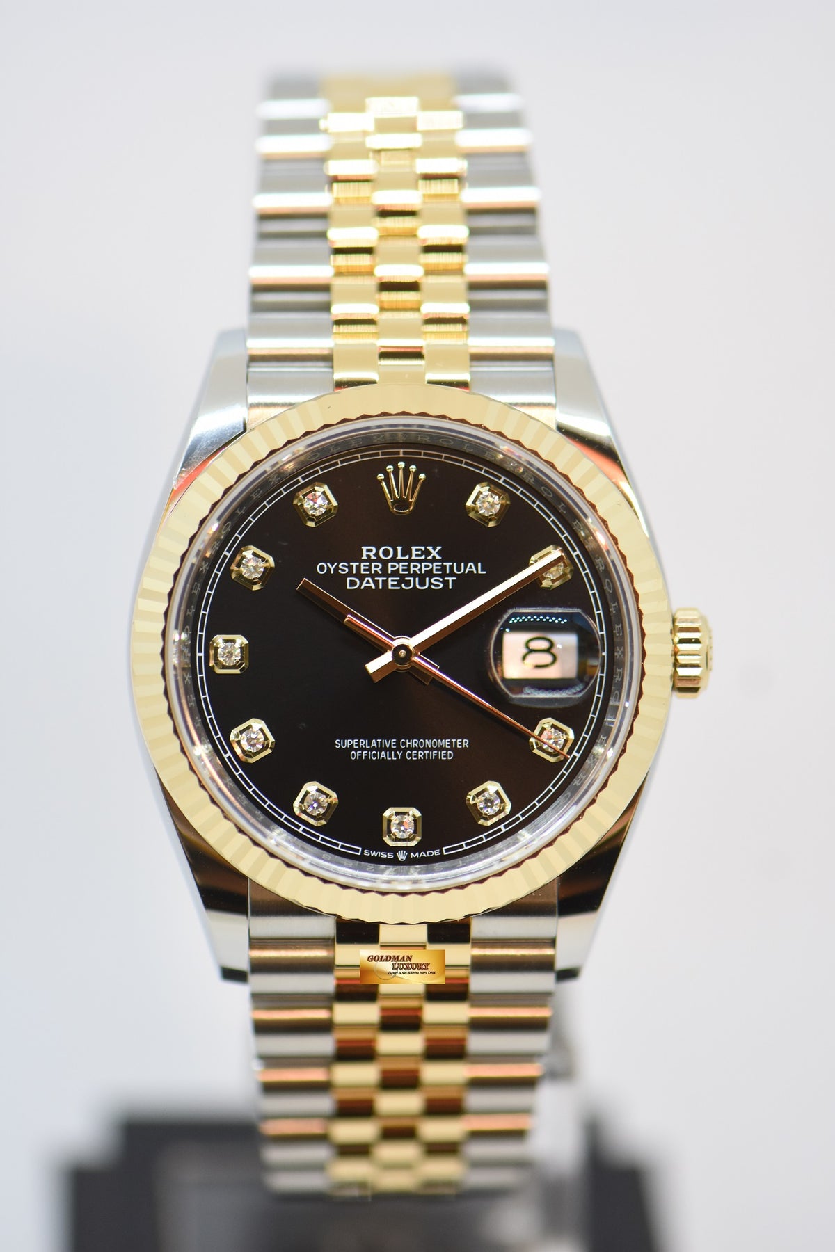 [SOLD] ROLEX OYSTER PERPETUAL DATEJUST 36mm GOLD / STEEL IN JUBILEE BRACELET BLACK DIAMOND DIAL 126233 (NEW-UNWORN)