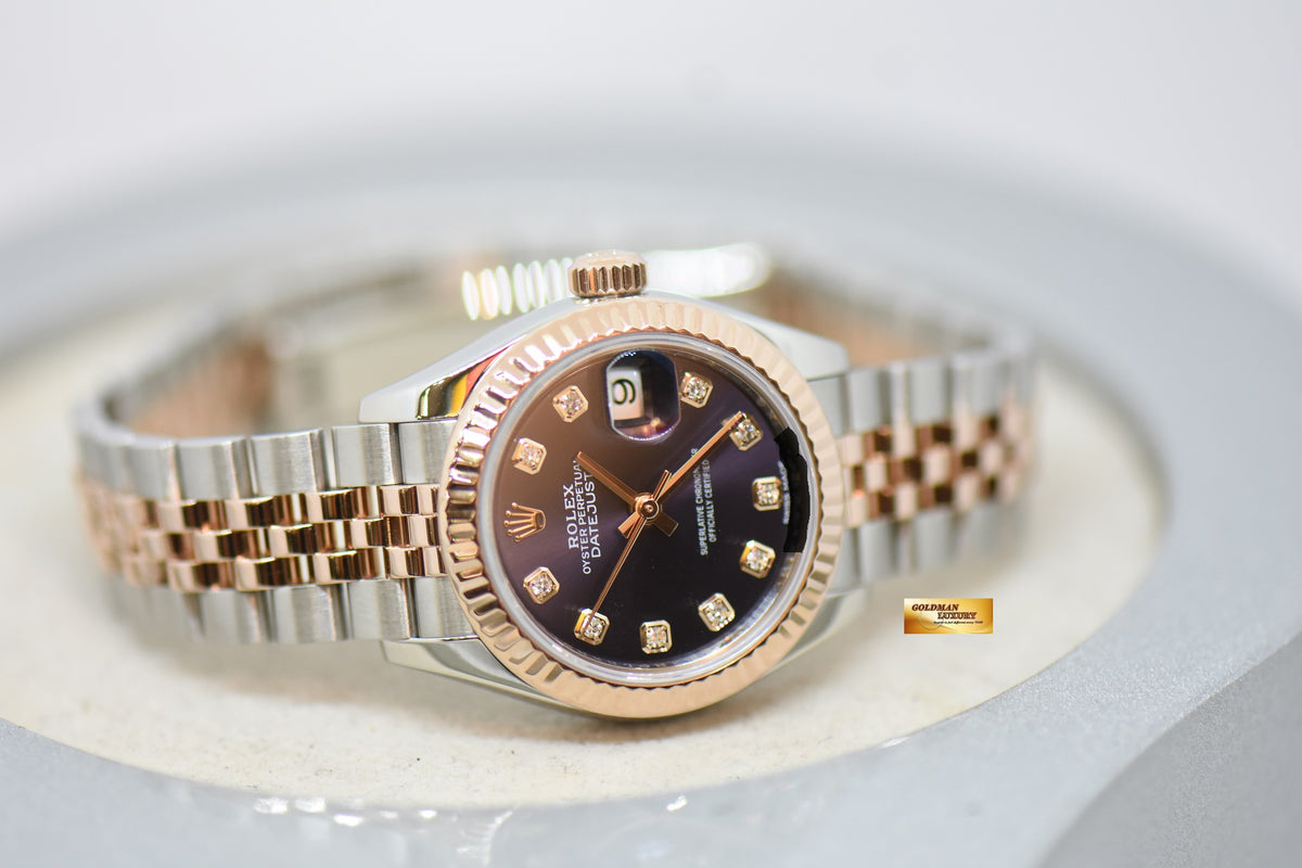 [SOLD] ROLEX OYSTER PERPETUAL DATEJUST 28mm EVEROSE GOLD / STEEL IN JUBILEE BRACELET AUBERGINE PURPLE DIAMOND DIAL 279171 (LNIB)