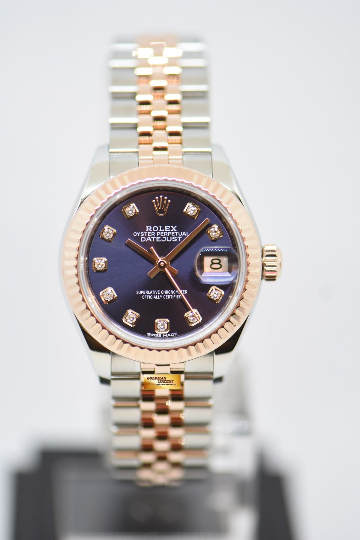 [SOLD] ROLEX OYSTER PERPETUAL DATEJUST 28mm EVEROSE GOLD / STEEL IN JUBILEE BRACELET AUBERGINE PURPLE DIAMOND DIAL 279171 (LNIB)