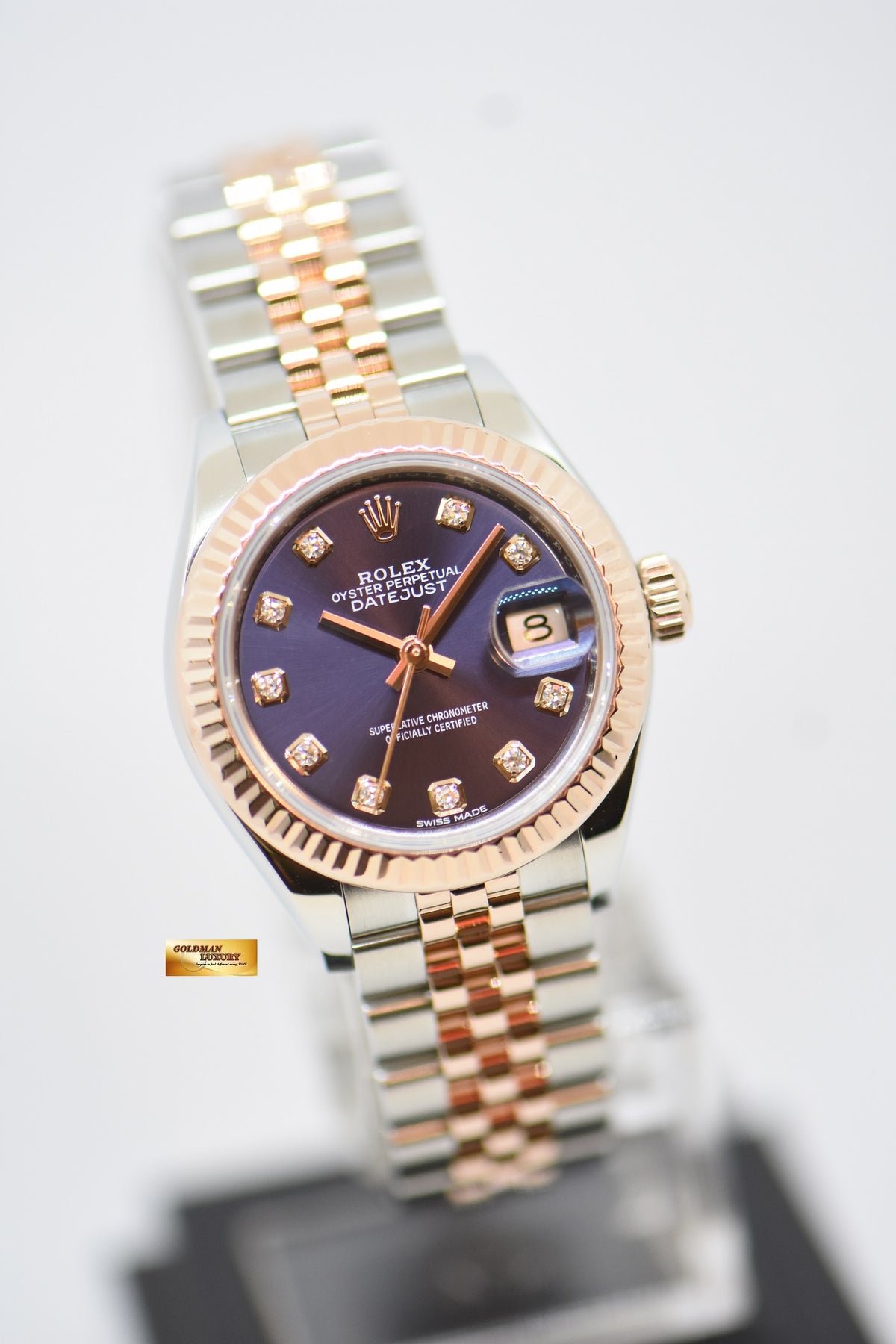 [SOLD] ROLEX OYSTER PERPETUAL DATEJUST 28mm EVEROSE GOLD / STEEL IN JUBILEE BRACELET AUBERGINE PURPLE DIAMOND DIAL 279171 (LNIB)