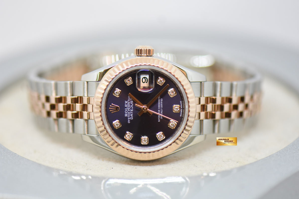 [SOLD] ROLEX OYSTER PERPETUAL DATEJUST 28mm EVEROSE GOLD / STEEL IN JUBILEE BRACELET AUBERGINE PURPLE DIAMOND DIAL 279171 (LNIB)
