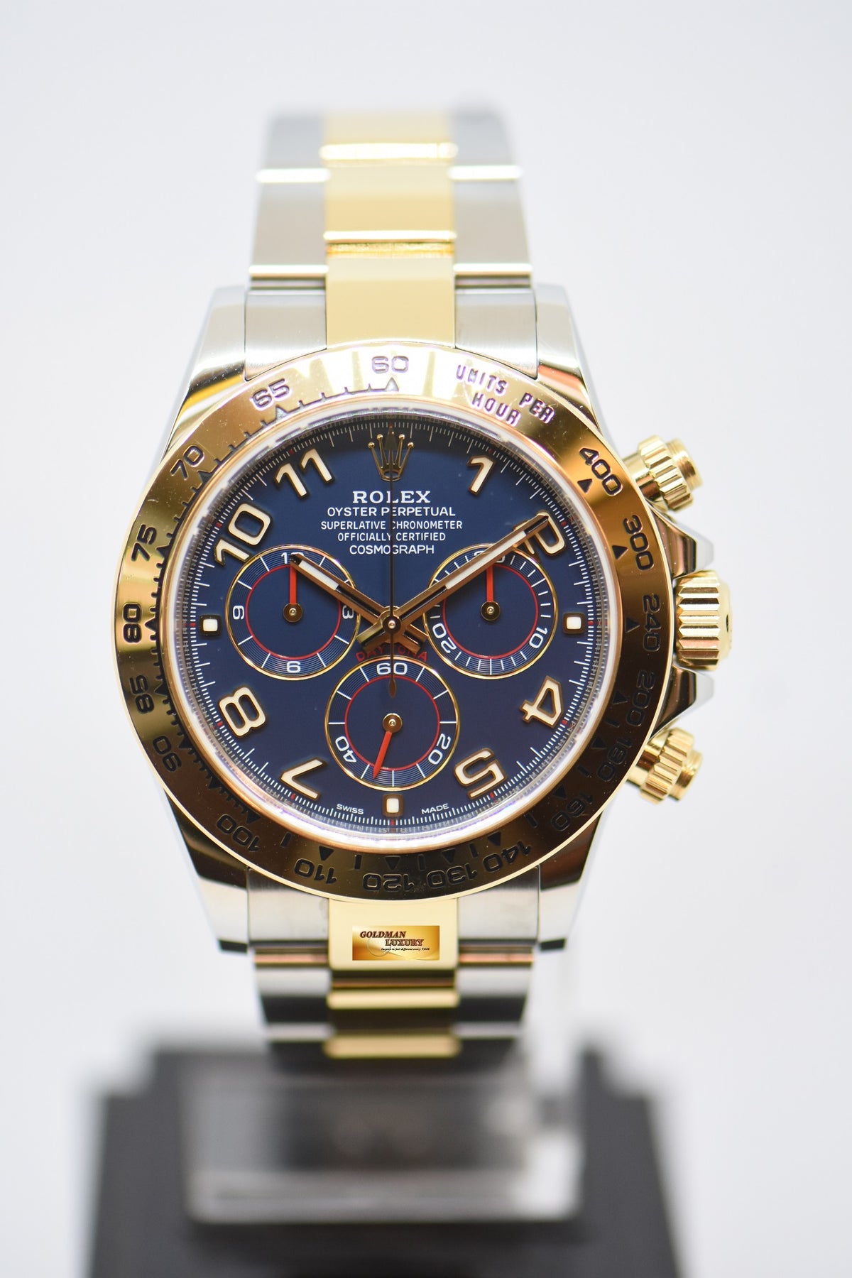 [SOLD] ROLEX OYSTER PERPETUAL DAYTONA CHRONOGRAPH 40mm GOLD / STEEL IN OYSTER BRACELET BLUE ARABIC NUMERALS DIAL 116503 (LNIB)