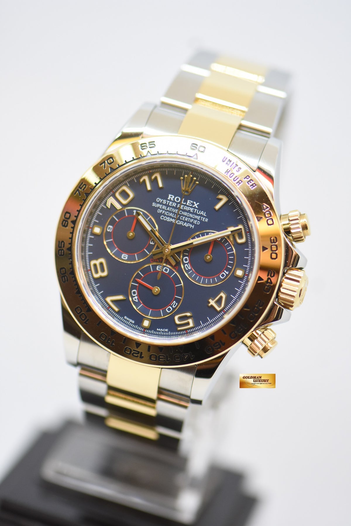 [SOLD] ROLEX OYSTER PERPETUAL DAYTONA CHRONOGRAPH 40mm GOLD / STEEL IN OYSTER BRACELET BLUE ARABIC NUMERALS DIAL 116503 (LNIB)
