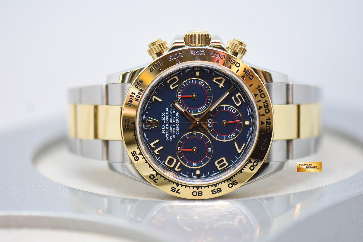 [SOLD] ROLEX OYSTER PERPETUAL DAYTONA CHRONOGRAPH 40mm GOLD / STEEL IN OYSTER BRACELET BLUE ARABIC NUMERALS DIAL 116503 (LNIB)