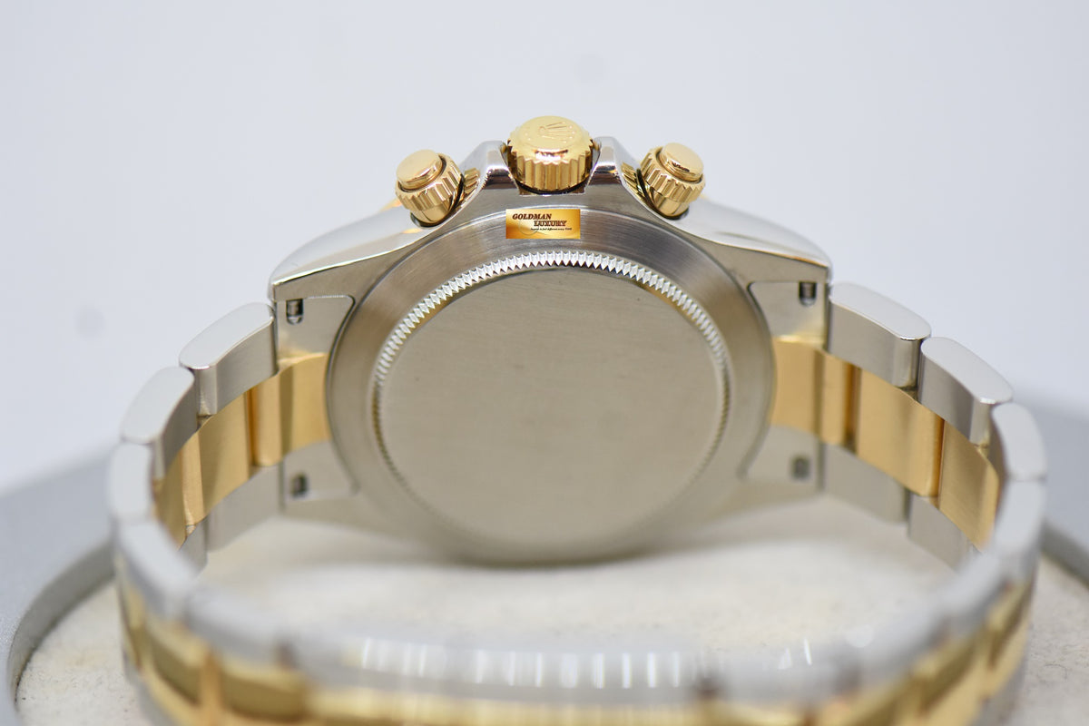 [SOLD] ROLEX OYSTER PERPETUAL DAYTONA CHRONOGRAPH 40mm GOLD / STEEL IN OYSTER BRACELET BLACK DIAL 116523 (GREEN LUME) (SHORT CLASP) (MINT)