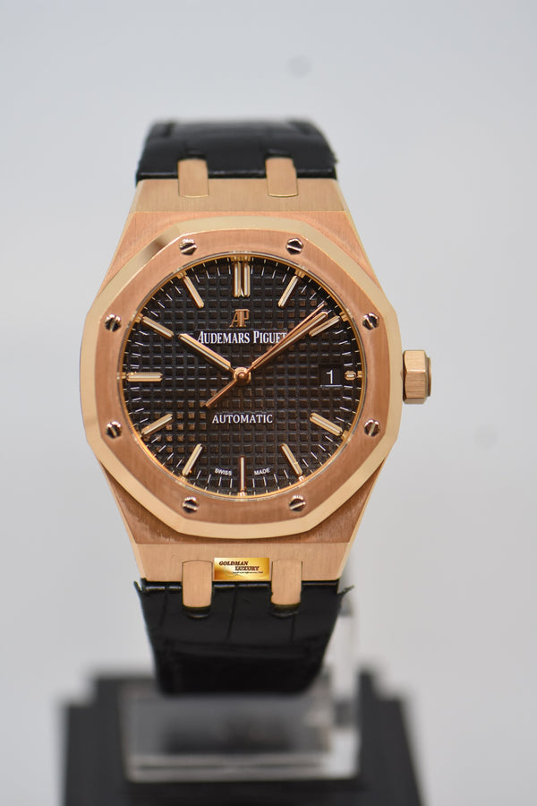 [SOLD] AUDEMARS PIGUET ROYAL OAK 37mm ROSE GOLD IN LEATHER STRAP BLACK DIAL AUTOMATIC 15450OR (MINT)