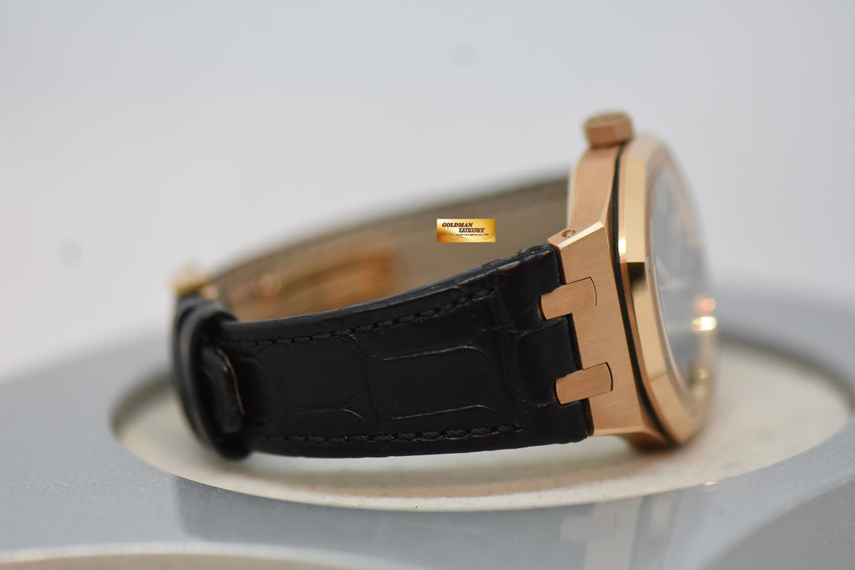 [SOLD] AUDEMARS PIGUET ROYAL OAK 37mm ROSE GOLD IN LEATHER STRAP BLACK DIAL AUTOMATIC 15450OR (MINT)